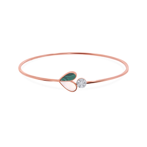 18K Rose Gold Plated Minimalist Leaf & Round Diamond Open Cuff <b>Bangle</b> <b>Bracelet</b> for Women | Elegant Adjustable Fine Jewelry - Product Image 2