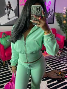 Conjunto deportivo de 2 piezas para mujer, chaqueta y pantalones largos, conjunto informal para mujer, para deporte, gimnasio, fitness, ropa deportiva para mujer. - Product Image 4