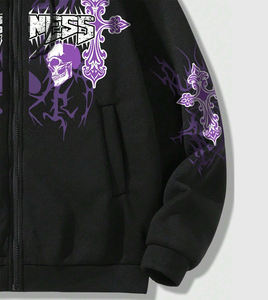 Sudadera con Capucha para Hombre, Diseño Personalizado con Impresión DTF, de Alta Calidad, con Estampado de Letras y Cruz, Cierre de Cremallera, Cordón Ajustable y Hombros Caídos - Product Image 4