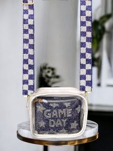 Go Dores Handmade Cotton Embroidered Strap Rectangular Shape <b>Red</b> White Checkered <b>Cross</b> Theme Sports Party Handbag Accessory - Product Image 3