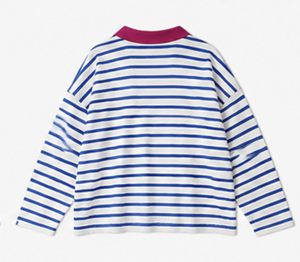 Sweat-shirt décontracté ample à manches longues pour femme, col en V, rayé, respirant, écologique, avec appliqué sur le devant - Product Image 3