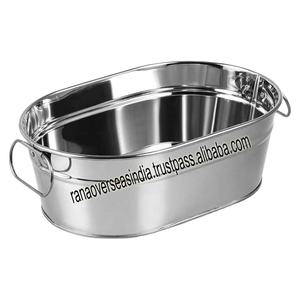 Bañera de hielo de forma ovalada lisa de la mejor calidad de acero inoxidable con asa para fiestas, bodas a bajo precio de proveedor de confianza - Product Image 1