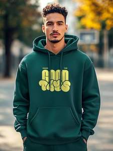 Sweat-shirts unisexes surdimensionnés en coton de haute qualité, avec logo imprimé, en molleton épais, couleur verte, personnalisables, pour hommes - Product Image 5