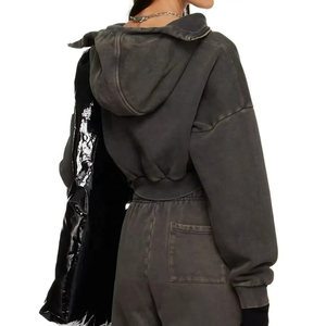 Sweat à capuche vintage en coton délavé pour femme, style streetwear, personnalisé, zippé, hiver, broderie 3D, imprimé, en molleton tricoté - Product Image 4