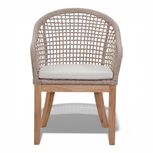 Chaise de salle à manger d'extérieur au design scandinave moderne, siège en corde tressée, structure en teck massif, ergonomique, écologique, coussin imperméable - Product Image 2
