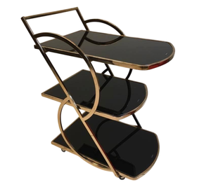 Gold Plated Hotel Trolley With 2 Shelves And 4 <b>Swivel</b> Casters Midcentury Modern Design Durable Commercial Furniture - Product Image 5