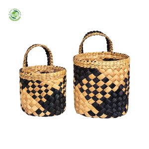 Ensemble de 2 paniers en jacinthe d'eau noire à carreaux, faits à la main, paniers de rangement, vente en gros, écologiques, fabriqués au Vietnam - Product Image 1