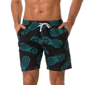 Men's <b>Black</b> Pineapple Print Swim Trunks With Drawstring Closure And Pockets Quick Dry Casual <b>Board</b> Shorts - Product Image 1