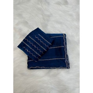FANCY SILK HAND MOTI WORK SEQUENCE WORK SAREE AVEC BLOUSE NON COUSÉE BLEU - Product Image 1