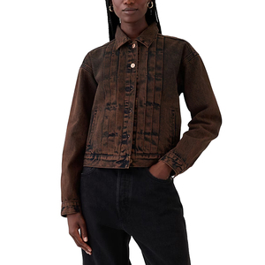 New Women's Winter Solid Vintage Washed <b>Cropped</b> Button Down Long Sleeve Collared Top for Casual Streetwear Fashion <b>Denim</b> <b>Jacket</b> - Product Image 6