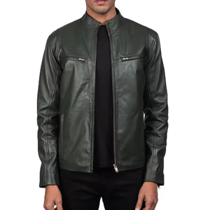 Reinforced <b>Stitched</b> Fashionable <b>Coat</b> Genuine/PU Leather Made Zipper Style Full Sleeve & Regular Length Leather Jacket For Unisex - Product Image 2