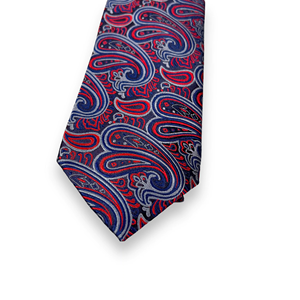<b>Tie</b> Benon Luxury Red, <b>Navy</b> Blue & Silver Paisley Silk <b>Tie</b> for Men | Premium Designer Necktie for Business, & Formal Office Wear - Product Image 2