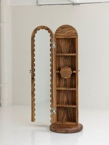 Armoire multifonctionnelle en teck avec miroir dissimulé et penderie en rotin tressé - Product Image 2