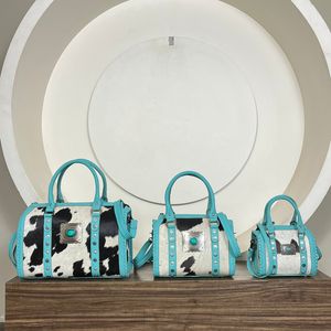 Luxury Turquoise Genuine Leather Cowhide Western Speedy <b>Bag</b> Handbag With Concho <b>Studded</b> Barrel Duffel Crossbody <b>Bag</b> for Unisex - Product Image 4