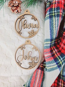 Personalized Wooden Christmas Ornament Circular Laser Cut <b>Snowflake</b> Design Sophia Name Holiday <b>Decorative</b> Objects Rustic Style - Product Image 3