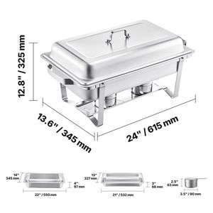 Set da Buffet in Acciaio Inox da 8 Qt, 2 Pezzi con Pentole Grandi e Coperchio Rettangolare per Catering e Vassoi di Servizio - Product Image 5
