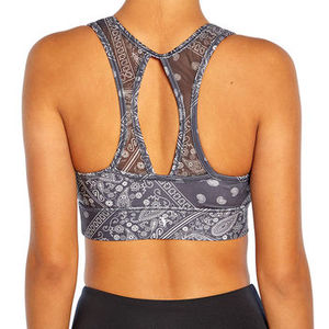 Women's Navy <b>Blue</b> Paisley Print Sports <b>Bra</b> Racerback Scoop Neck Medium Support Yoga Workout Wear - Product Image 5
