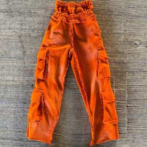 Pantalon de jogging cargo vintage en molleton 100 % coton pour homme, effet délavé, bords bruts, multi-poches, streetwear personnalisé - Product Image 2