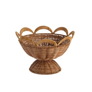 Grand saladier décoratif en rotin festonné sur pied, panier à fruits tressé sur piétement pour cuisine et salle à manger, vente en gros - Product Image 1