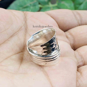 Bague spinner martelée en argent sterling 925 faite à la main pour les femmes bague d'anxiété Fidget de réglage de lunette classique pour les mariages fêtes - Product Image 4