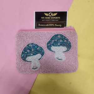 Handmade Beaded Pink Mushroom Coin <b>Purse</b> Pouch Cute Zipper Clutch Bag <b>Small</b> Cosmetic Makeup Case Cottagecore <b>Women</b> Gift Bag - Product Image 1