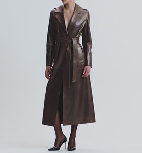 Hot Selling New Fashion Casual Wear Breathable Women's Solid PU <b>Leather</b> Long Trench Coat Winter Best Design Polyester Lining - Product Image 1