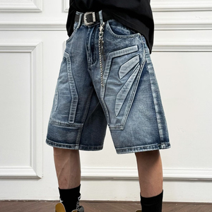 Shorts en jean droits mi-taille respirants et légers en maille pour homme, coupe ample décontractée, été 2026, avec logo personnalisé - Product Image 1
