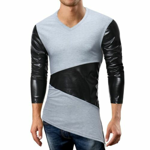 T-shirts à manches courtes en coton 100% de haute qualité, personnalisés OEM, avec manches en cuir, tissu respirant à séchage rapide, coupe classique pour hommes - Product Image 3