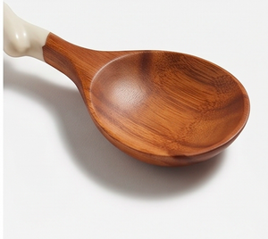 Ensemble cuillère et fourchette en bois avec manche en céramique, design minimaliste, couverts réutilisables pour la restauration, l'hôtellerie et la cuisine - Product Image 2