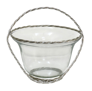 Corbeille à fruits vintage en laiton et verre avec poignée torsadée en fil métallique, centre de table décoratif, panier de service - Product Image 2