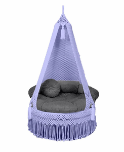 Periwinkle 72" Macramé Hammock Chair Hanging Seat with Canopy Fabric Rope Woven Lounge for Indoor Outdoor Garden Bedroom - Product Image 1