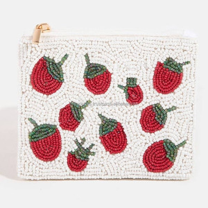 Handmade Beaded Coin <b>Purse</b> White Flower Design Magnetic Closure Foldable Clutch <b>Cute</b> Durable Anti-Theft Casual Handbags Women - Product Image 4