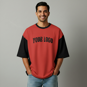 Camiseta de hombre personalizada de alta calidad, estilo urbano, holgada, de dos tonos, de tejido grueso, cómoda y de corte holgado para hombre. - Product Image 1