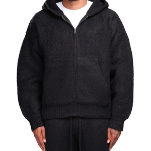 เสื้อฮู้ดผสมขนแพะโมแฮร์หนานุ่มแบบซิปเต็มตัว เสื้อฮู้ดสตรีทแวร์ผู้ชาย ผ้าถักเนื้อนุ่มไล่เฉดสี เสื้อแจ็คเก็ตมีฮู้ดขนโมแฮร์แบบทำสีซีดจาง - Product Image 1