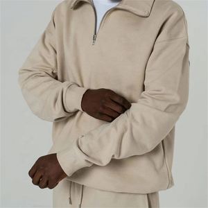 Conjunto de Ropa Casual de Alta Calidad para Hombre, Estilo Oversize, Color Sólido, Sudadera con Cuello Polo y Media Cremallera, Pantalones Cortos de Felpa de Algodón - Product Image 6