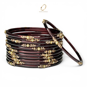 Premium Quality Indian Jewelry Maroon Kashmiri Raindrop Wine <b>Red</b> Glass Bangles Gold Plated Crystals Wedding Wear Wholesale Price - Product Image 3