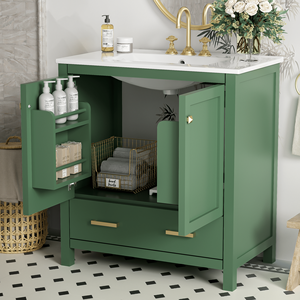 Mobile bagno da 30 pollici con lavabo singolo e mobiletto sottolavabo combinato a 2 ante, set mobiletto singolo - Product Image 2