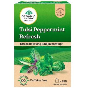 Organic India Tulsi Peppermint Refresh, 25 Bolsitas de Té, Alivia el Estrés, Rejuvenecedor, Sensación de Frescura, Té de Tulsi, 25 Té - Product Image 1