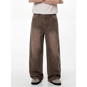 Pantalon en jean délavé vintage pour homme, coupe large, style baggy, décontracté, streetwear urbain, mode - Product Image 3