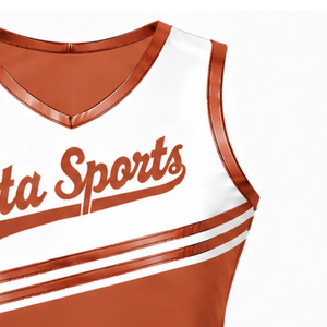 เสื้อเชียร์ลีดเดอร์สีส้มไหม้แบบครอปท็อปไม่มีแขน ชุดทีมแบบกำหนดเอง ชุดกีฬาสำหรับการแสดง ระบายอากาศได้ดี ชุดกีฬา - Product Image 3
