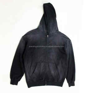 Custom Sun Bleached Pullover Hoodie Algodón Sun Dyed Oversized Acid Wash Zip up Vintage Sun Faded Black Hoodie - Product Image 4