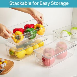 Fridge Organizer Bins 8-Pack Clear Stackable <b>Plastic</b> Storage <b>Containers</b> with <b>Lids</b> and Handles - Product Image 5