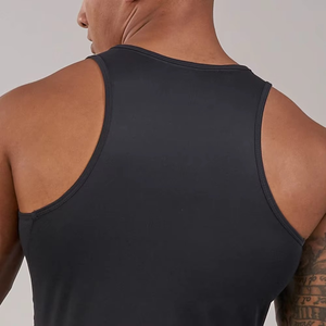 Custom Front Logo Wholesale Price Men's <b>Black</b> Solid Color O-Neck <b>Tank</b> <b>Top</b> Quick Dry Eco-Friendly <b>Knitted</b> Casual Workout Gym Wear - Product Image 4