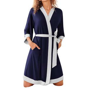 Peignoir unisexe en molleton de coton de haute qualité à col en V avec cordon de serrage, ensemble 2 pièces, vêtements de nuit doux, logo personnalisé, séchage rapide - Product Image 1