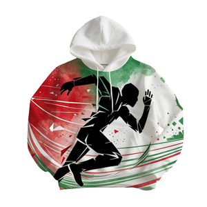Sudadera con Capucha para Hombre, Estampado Digital con Silueta Deportiva, Rojo, Verde y Blanco, Informal, para Primavera, Transpirable, de Felpa Tejida - Product Image 1