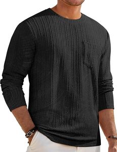 เสื้อยืดแขนยาวผู้ชาย คอกลม สวมใส่สบาย ผ้าถักยืดหยุ่น มีกระเป๋า - Product Image 1