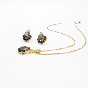 Ensemble pendentif et boucles d'oreilles en argent sterling 925 avec quartz fumé naturel et spinelle noire, plaqué or, bijoux fins OEM ODM - Product Image 2