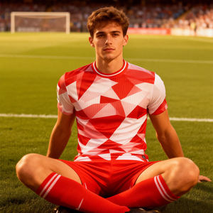 Maillot de football respirant imprimé à manches courtes col en V avec bretelles réglables pour homme – Tenue de sport pour équipes nationales et clubs - Product Image 6