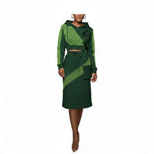 Conjunto de faldas personalizadas OEM a la moda para mujer, top corto con capucha y estampado de logotipo informal, conjunto de faldas con capucha para invierno - Product Image 5