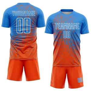 Uniforme de Fútbol Personalizado para Hombre, Manga Corta, Naranja y Azul, Sublimado, Absorbente de Humedad, Corte Regular, Uniforme para Adultos, Fabricante OEM, Deportivo - Product Image 1